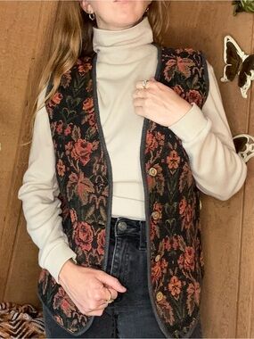Vintage Ellen Richman Floral Tapestry Vest | Small